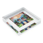 ドット絵グッズ販売の富士山を眺める二人 Acrylic Block :placed flat