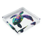 とーかい釣り日和のキレイな海ガメの不思議アート Acrylic Block :placed flat