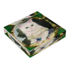 NORIMA'S SHOP のドレスを着た白い子猫のアンティーク風肖像画 Acrylic Block :placed flat