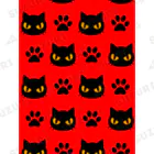 mkumakumaの黒猫と足跡赤 Ankle Socks