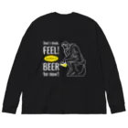 ビールとアート TM-3 Designの彫刻 × BEER（考える人：考えるな、感じろ! とりあえずビール!!）白線画 Big Long Sleeve T-Shirt