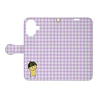 みっふぉ どじぇきのすいかこぞうのむらさきなギンガムチェック【オレンジ / うらめん】 Book-Style Smartphone Case:Opened (outside)