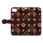 IZANAMI by Akane Yabushitaのコーカサス絨毯・グリッド（ウォルナッツ） Book-Style Smartphone Case:Opened (outside)
