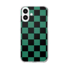 和柄屋 黒猫の市松模様(黒緑)スマホケース Clear Smartphone Case