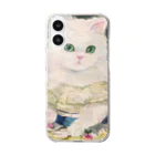 NORIMA'S SHOP のドレスを着た白い子猫のアンティーク風肖像画 Clear Smartphone Case