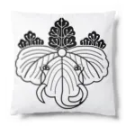 『Nothing Is Real』-- IN SUZURIの動物家紋。H.T.（桐にゾウ）黒 Cushion