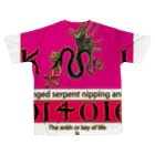 PALA's SHOP　cool、シュール、古風、和風、ねこ、ワンちゃん、ウサギさん、野鳥。のアンクを銜えた翼のある蛇-03 All-Over Print T-Shirt