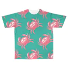 中華呪術堂（チャイナマジックホール）の【PINK&LIGHT BLUE】KINBACRAB(緊縛蟹)  All-Over Print T-Shirt