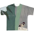 PALA's SHOP　cool、シュール、古風、和風、ねこ、ワンちゃん、ウサギさん、野鳥。の中竹、神坂雪佳、1909年　Ⅱ All-Over Print T-Shirt