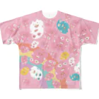 cioccomocaの両面＞新Ver. ねこらんど WAHA~❤️（ふんわりカラー総柄） All-Over Print T-Shirt