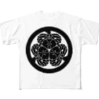 『Nothing Is Real』-- IN SUZURIの動物家紋。H.T.（三つ葉葵ハシビロコウ）黒 All-Over Print T-Shirt