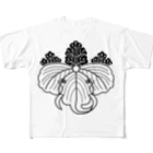 『Nothing Is Real』-- IN SUZURIの動物家紋。H.T.（桐にゾウ）黒 All-Over Print T-Shirt
