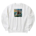 Colorful Canvasのたぬきがサーフィンをしている Heavyweight Crew Neck Sweatshirt