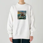 Colorful Canvasのたぬきがサーフィンをしている Heavyweight Crew Neck Sweatshirt