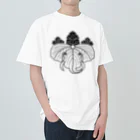 『Nothing Is Real』-- IN SUZURIの動物家紋。H.T.（桐にゾウ）黒 Heavyweight T-Shirt