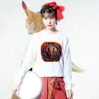 Usaursの神秘の象 - カラフルモザイクアート エスニック長袖Tシャツ Long Sleeve T-Shirt :model wear (front)