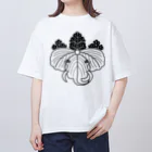 『Nothing Is Real』-- IN SUZURIの動物家紋。H.T.（桐にゾウ）黒 Oversized T-Shirt
