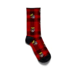 ポコのくまのムー 赤いチェック柄 Socks