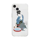 keeeeeep smilingの猫と金魚 Soft Clear Smartphone Case