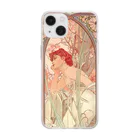 SONOTENI-ARTの014-011　アルフォンス・ミュシャ　『時の流れ：夕べの夢想』　クリア　スマホケース　iPhone 14/14Pro/13/13Pro/12/12Pro/11専用デザイン　CC5-1 Soft Clear Smartphone Case