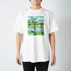 たびねこグッズSHOPのたびねこ-緑色の風 Regular Fit T-Shirt
