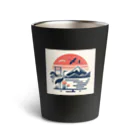 moontajの夕陽に映える鶴と富士 Thermo Tumbler