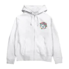 NORIMA'S SHOP のメガネをかけたラグドールの子猫とピエールドロンサールのバラのフラワーリースイラスト Zip Hoodie
