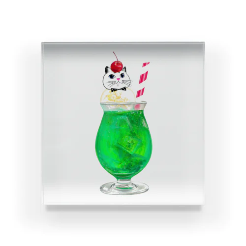 モチ猫ちゃんクリームソーダ Acrylic Block