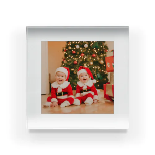 メリークリスマス！ 小さなサンタさん 微笑むカワイイTWINS Acrylic Block