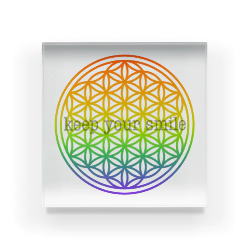 レインボーフラワーオブライフライフ　keep your smile Acrylic Block