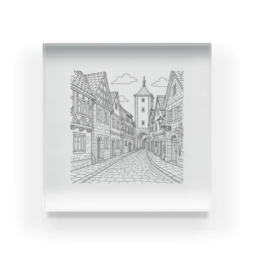 「中世の街角」 – ヨーロッパ風の美しい町並み Acrylic Block