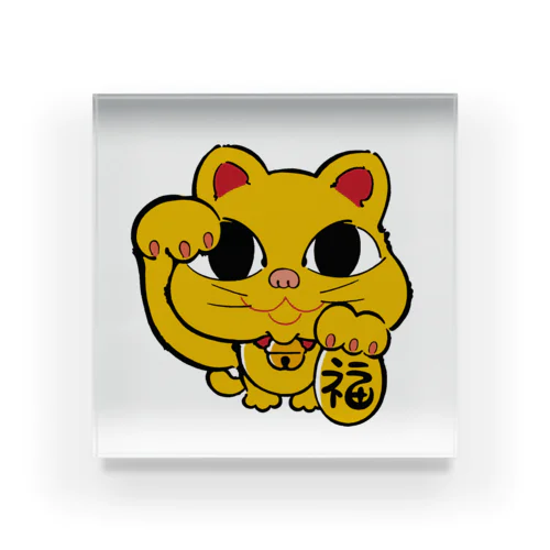 招き猫　イエロー Acrylic Block