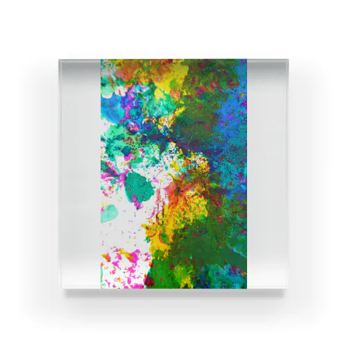 夏｜青と黄色のドリッピングアートプリント【yutu00】 Acrylic Block