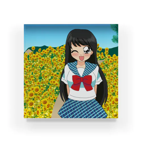 ひまわり畑と女の子 Acrylic Block