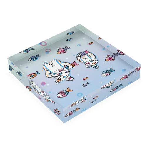 ごろごろにゃんすけと魚たち Acrylic Block