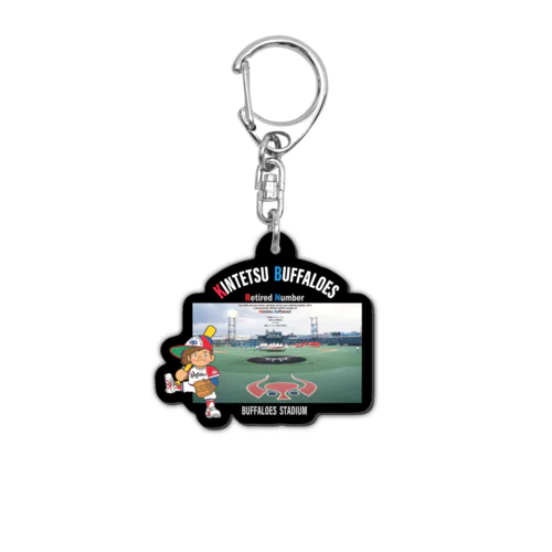【カスタマイズ】藤井寺球場＋スタンダードポーズ：バッファ君（白文字） Acrylic Key Chain
