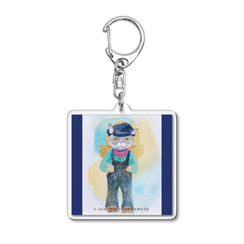 オーバーオールを着た猫 Acrylic Key Chain