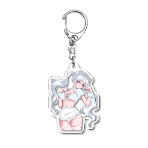 necochan(白×水色)(背景透過) Acrylic Key Chain
