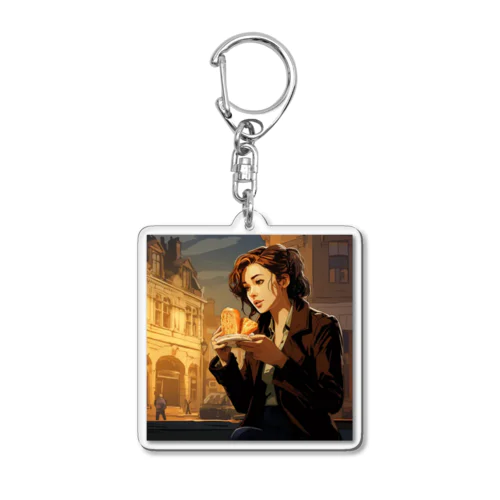ロンドンでフランスパンを持つ女性 Acrylic Key Chain