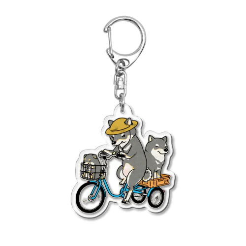三輪自転車に乗る柴犬たち（黒柴） Acrylic Key Chain