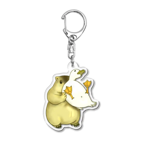 あひるを吸引するマーモット Acrylic Key Chain