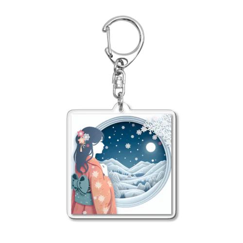 【冬】雪(YUKI)・切り絵風 Acrylic Key Chain