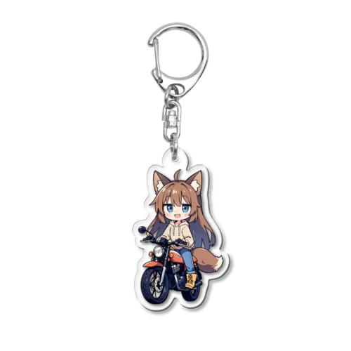 キツネさんが赤いバイクに乗る Acrylic Key Chain