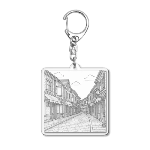 クラシック商店街 – 静かな午後のストリート Acrylic Key Chain