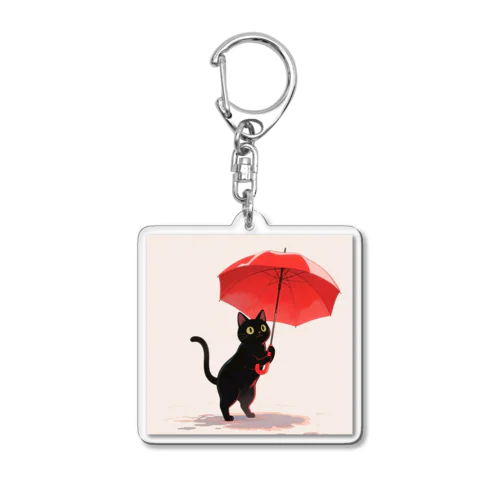 黒猫ラッチの赤い傘 Acrylic Key Chain