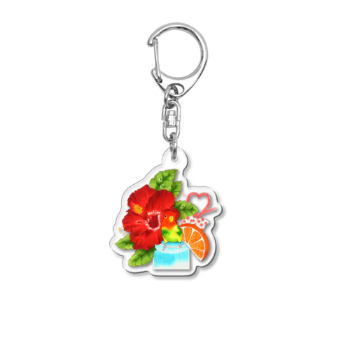 【コザクラインコ】夏のハイビスカスオピーチョ Acrylic Key Chain