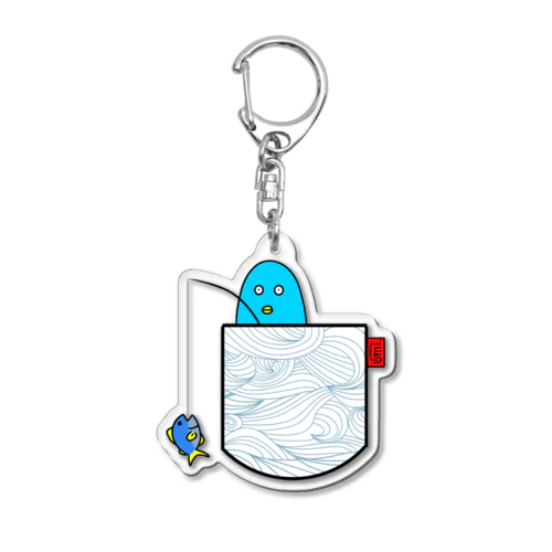釣りをする海坊主(波柄) Acrylic Key Chain
