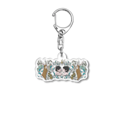 2人の女の子のグラス Acrylic Key Chain