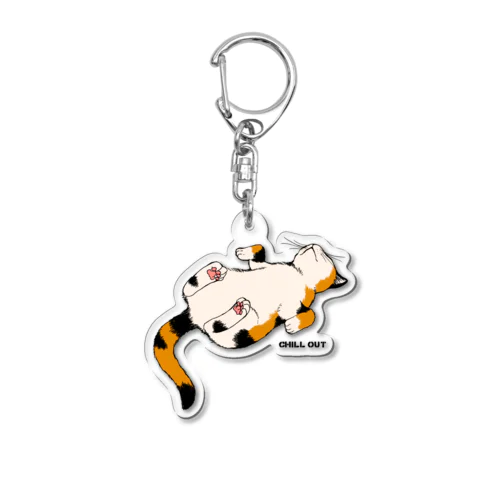 気まま三毛猫（仰向け） Acrylic Key Chain