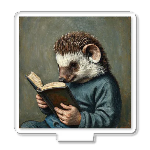 包帯を巻いた耳で本を読むハリネズミのゴッホ風の絵 Acrylic Stand